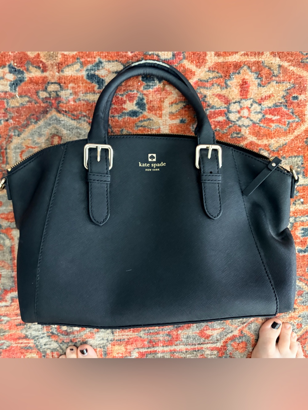 kate spade Black Structured Saffiano Satchel with Gold-Tone Hardware